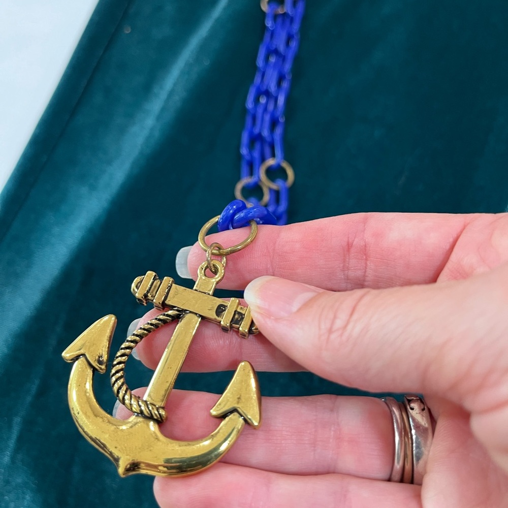 Blue and gold anchor necklace costume jewelry